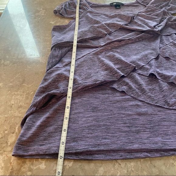 AB STUDIO Heather Purple Lilac Tiered Layered Ruffle Top Shirt Blouse Stretch L - Picture 7 of 11